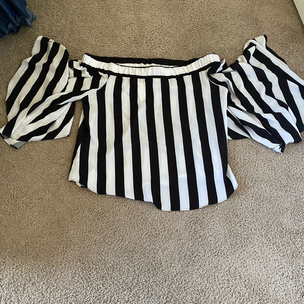 Black and White Striped Off-Shoulder Top